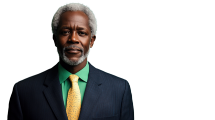 Confident senior businessman posing on transparent background