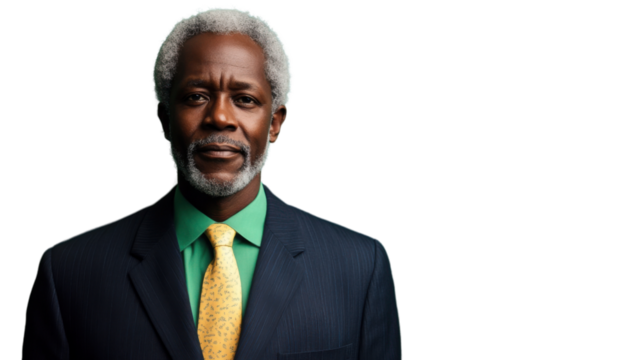 Confident senior businessman posing on transparent background