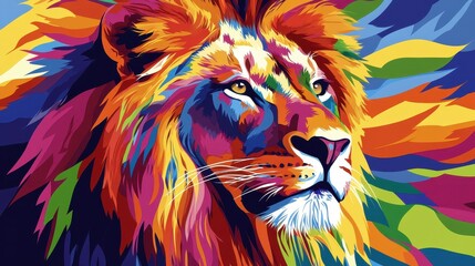 Vibrant Colorful Artistic Portrait Of A Majestic Lion