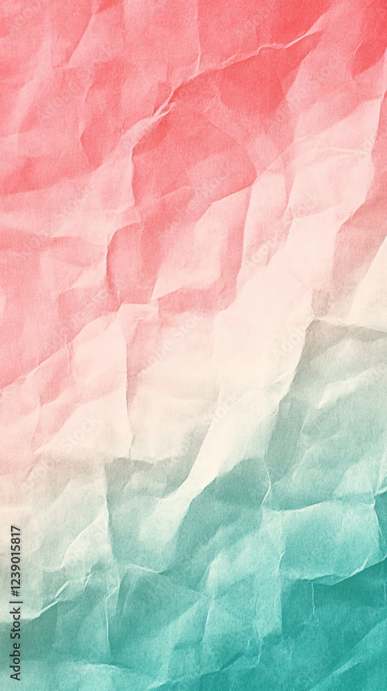 Poster crumpled paper texture with a gradient from red to white to green for abstract background