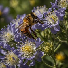 Shoot the fine details of a bee collecting pollen.