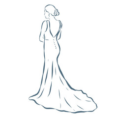 Line Art Illustration of Bride. Vector Graphic.