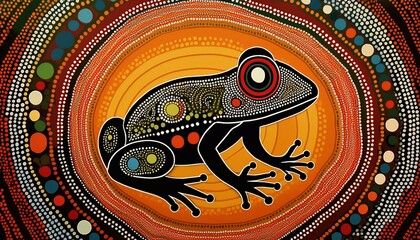 australian aboriginal dot painting style art dreamtime story of a frog