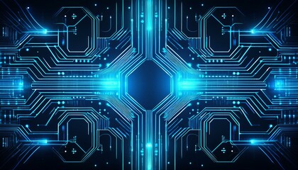 Obraz premium a high tech background with abstract circuit lines and dots in neon blue on a dark background resembling a futuristic digital interface