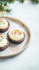 Delightful chocolate mini tartlets with colorful Christmas sprinkles