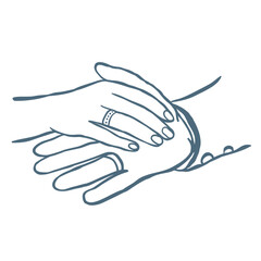 Line Art Illustration of Hands with Wedding Ring. Vector Graphic.