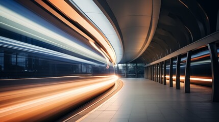long exposure of light trails from futuristic, soft pastel background, empty space on the left,generative ai illustration