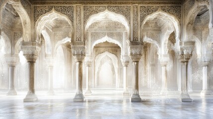 Obraz premium Elegant Hallway With Ornate Columns And Arches