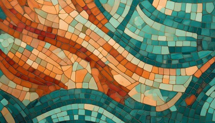 mosaic design with earthy tones in orange teal and blue blending warm and cool hues perfect for natural themed backgrounds or rustic decorative projects