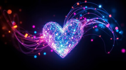 Glowing Neon Heart Abstract Art Digital Wallpaper