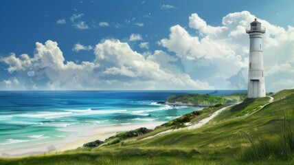 Lighthouse on the coast of the Atlantic Ocean. 