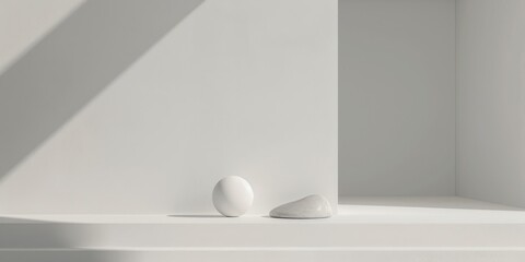 A minimalist aesthetic featuring a stark white backdrop, Abstract shapes arranged in a grid, Contemporary minimalist style