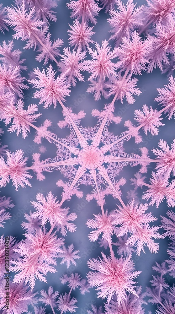 Aufkleber delicate pink frost patterns create an intricate design on a winter surface at twilight. generative 