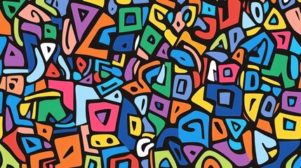 Colorful abstract geometric pattern with vibrant shapes and bold lines.