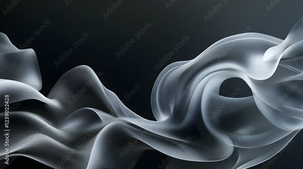 Poster a 3d abstract design with a dark gray background, featuring a subtle light gradient and elegant, flo