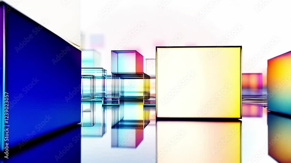 Poster vibrant color blocks create a mesmerizing abstract composition in dynamic 4k footage