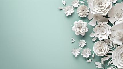 paper cut of power point background with elegant flowers and light pastel tones, empty space in the center,generative ai illustration
