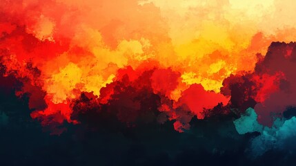 Obraz premium Abstract fiery sunset landscape painting