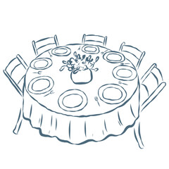 Line Art Illustration of Celebration Table. Vector Graphic.