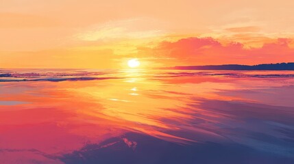 Obraz premium Vibrant Sunset Over Calm Ocean Waters