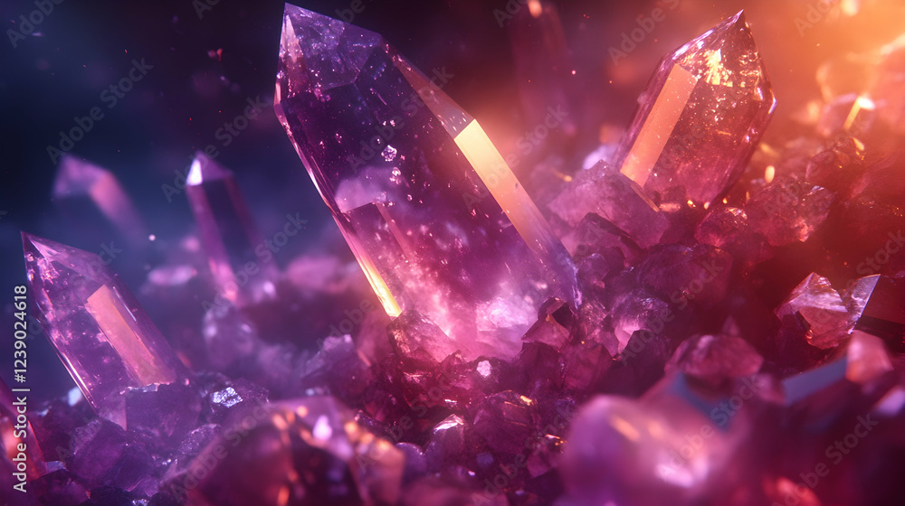 Aufkleber a 3d floating crystals in amaranth and crystal clear, sharp and luminous