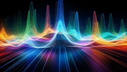 vibrant digital showcasing dynamic electromagnetic waves and their diverse frequencies across the energy spectrum