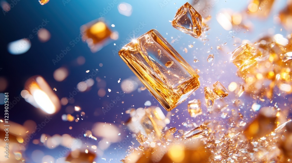 Poster this image captures illuminated gold bars in dynamic flight, creating an impression of movement and 