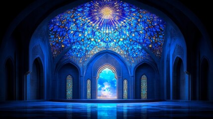 Mesmerizing islamic geometric pattern with radiant blue mosaic in traditional architecture