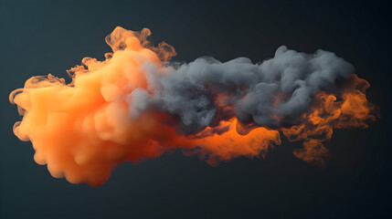 A 3D floating smoke in ash gray and neon orange, ethereal and dynamic