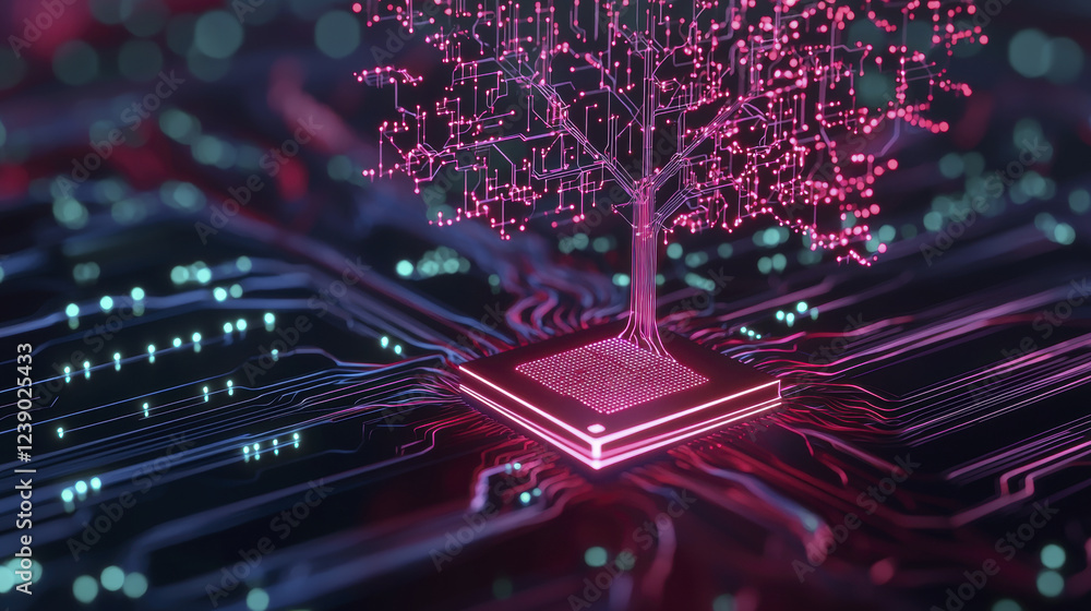 Aufkleber digital tree design emerging from circuit board, symbolizing technology and nature