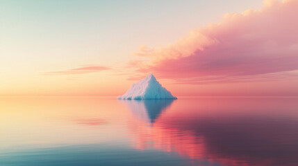 Realistic iceberg cross-section in arctic waters with mountain backdrop