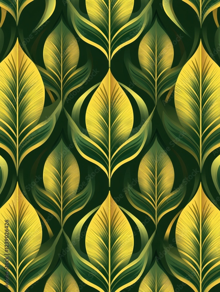 Poster abstract leaf pattern in shades of green and yellow creating a seamless elegant design