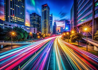 Obraz premium Long Exposure Light Trails at Night, Cityscape, Abstract, Urban Photography