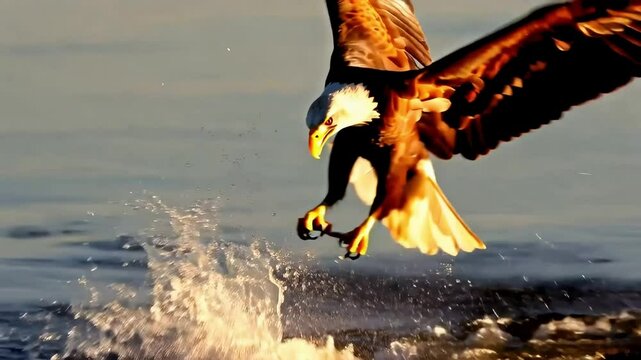 Bald Eagle Diving for Fish at Sunrise