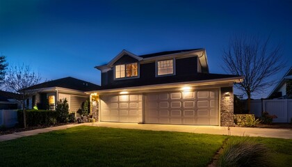 bright security lights illuminating a suburban house at night highlighting safety features