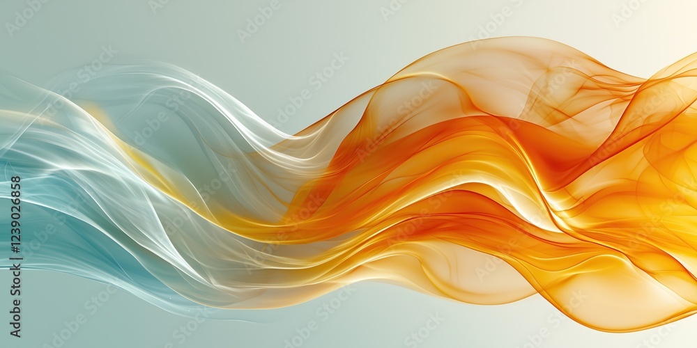 Poster abstract swirling forms in teal and amber dynamic flowing composition