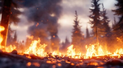Fototapeta premium Devastating Wildfire Consuming Floor Of Forest