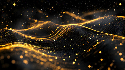 A 3D neon constellation in gold and cosmic black, infinite and starry
