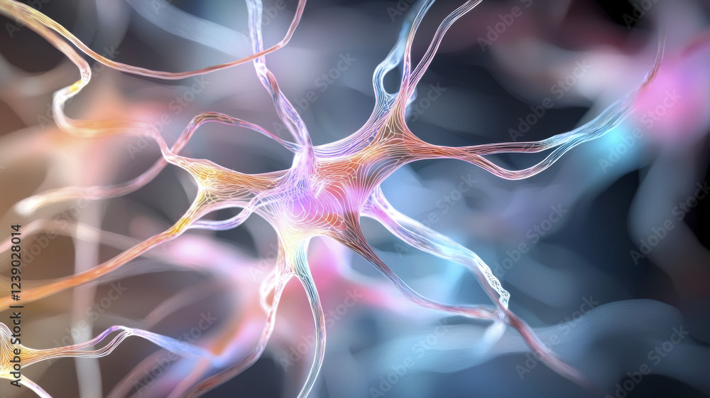 Poster abstract illustration of colorful neurons with intricate connections, showcasing beauty of neural ne