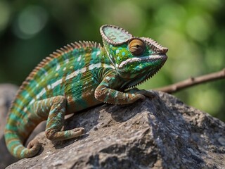 Obraz premium Close Up Portrait of a Colorful Chameleon in Its Natural Tropical Habitat