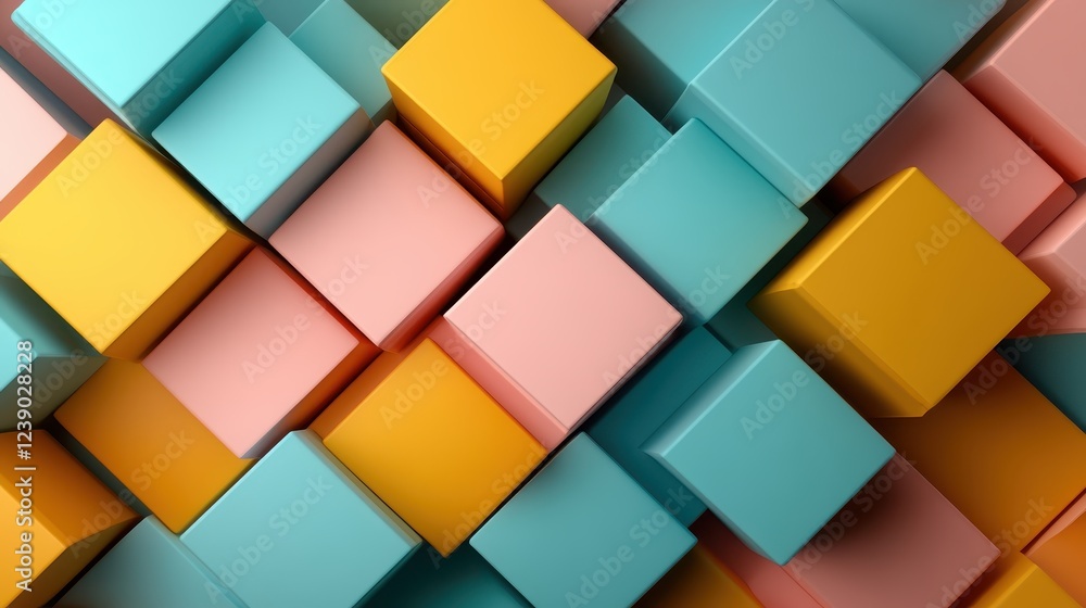 Poster an abstract arrangement of vibrant boxes in warm tones evokes feelings of playfulness and whimsy, il