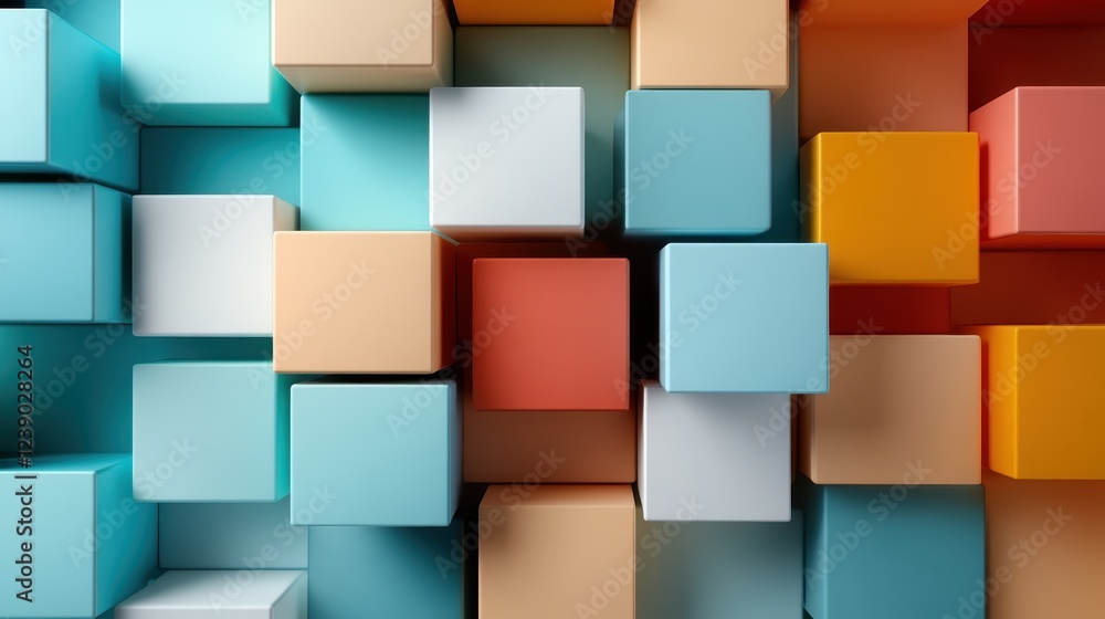 Poster a modern abstract arrangement of soft-colored geometric blocks creates a serene visual experience, b