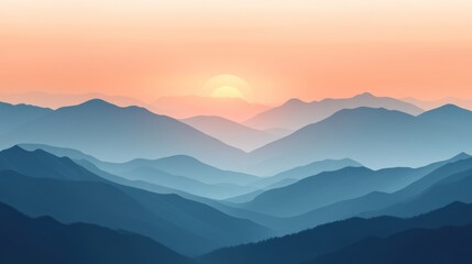 Fototapeta premium Serene sunset over layered blue mountains.
