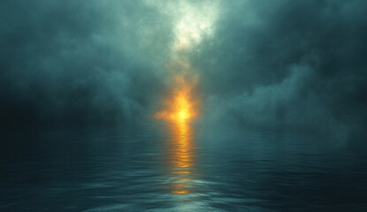 Obraz premium Foggy Dark Environment with Ethereal Glow and Reflections in Mystical Scene