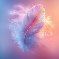 Obraz premium A Pastel Dream: Delicate Feather in Soft Pink and Blue Hues, Perfect for a Romantic Valentine's Day