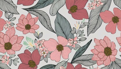 hand drawn cute pink artistic flowers print modern botanical pattern fashionable template for design