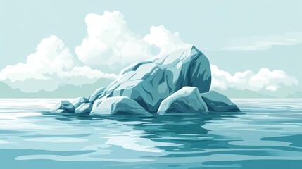 Serene Rocks Emerge From Calm Ocean Waters Under Cloudy Skies