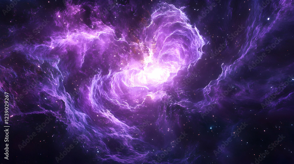 Wall mural a 3d neon nebula in cosmic violet and stardust, infinite and swirling