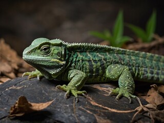 Obraz premium Close Up Portrait of Common Basilisk Lizard in Vibrant Green Habitat