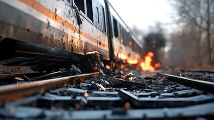 Train Crash With Flames And Erupted Smoke